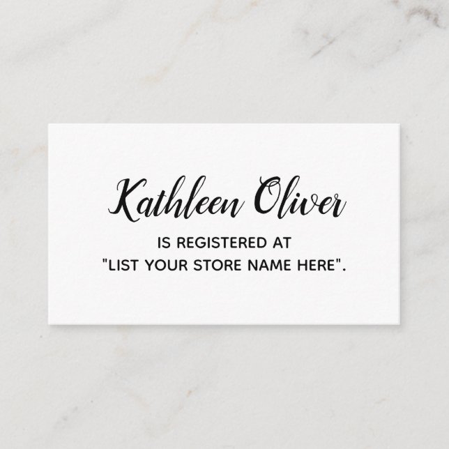 Black & White Gift Registry Card in Modern Script (Front)