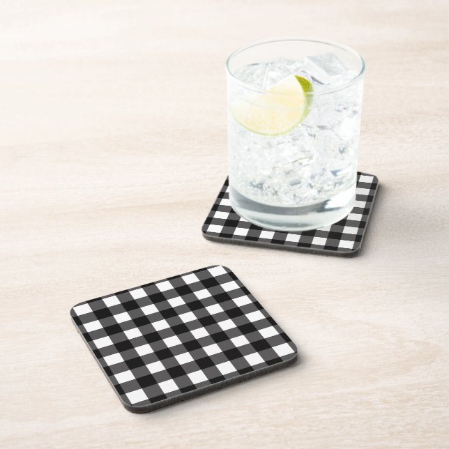Black & White Gingham Buffalo Chequered Plaid Coaster (Right Side)