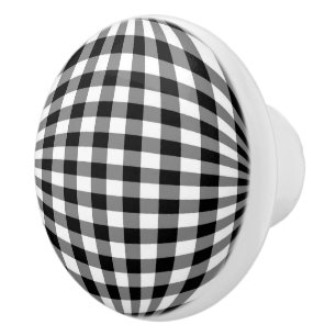 Black & White Gingham Ceramic Knob
