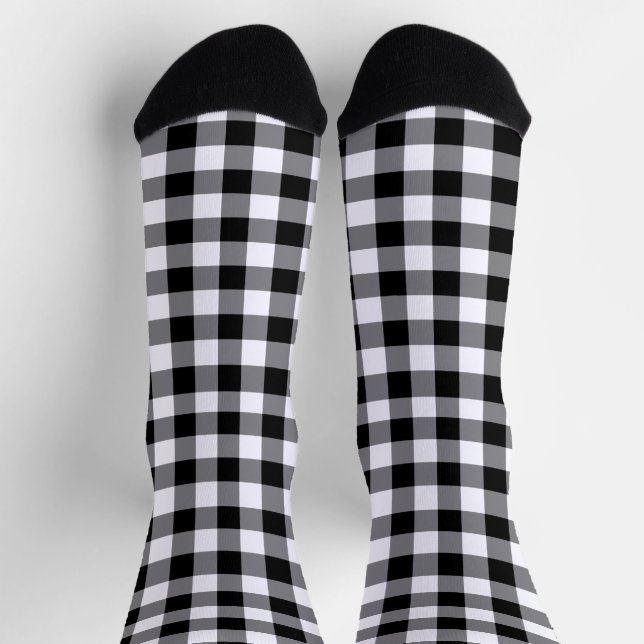 Black White Gingham Check Pattern Socks (Top)