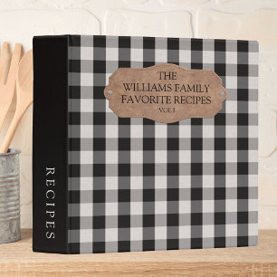 Black White Gingham Linen Farmhouse Family Recipe Binder