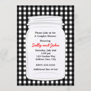 Black White Gingham Mason Jar Country Invitation