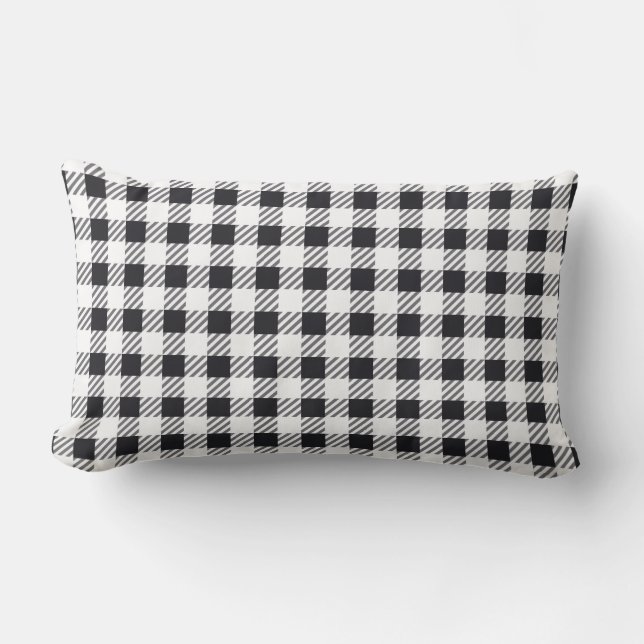 Black & White Gingham Pattern Lumbar Pillow (Front)