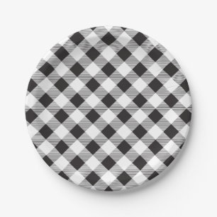 Black & White Gingham Pattern, Picnic, BBQ Paper Plate