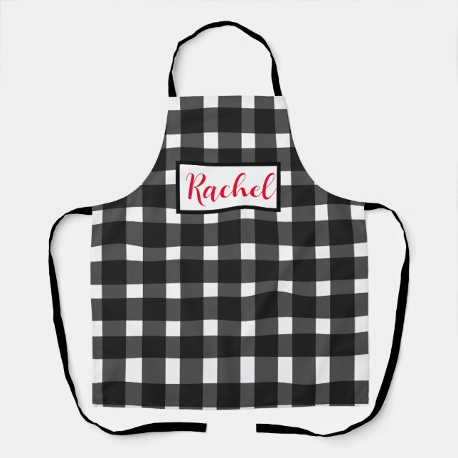 Black White Gingham Personalized Apron (Front)
