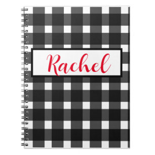 Black White Gingham Personalized Notebook