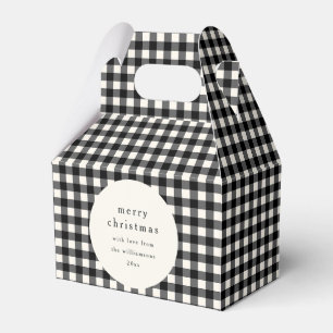 Black White Gingham Plaid Personalized Christmas Favor Box