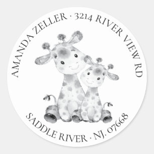 Black & White Giraffe Shower Return Address Label