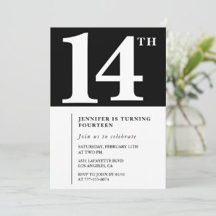 Black White Girl 14th birthday invitation Chic