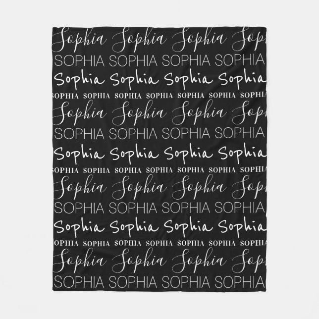 Black White Girls Name Custom Personalized Fleece Blanket (Front)