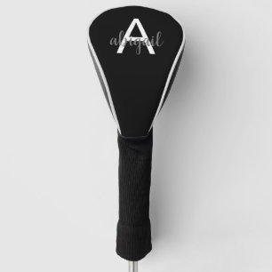 Black White Girly Golf Club Modern Monogram Name Golf Head Cover