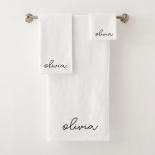 Black White Girly Monogram Name Bath Towel Set