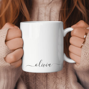 Black White Girly Script Monogram Name Modern Coffee Mug