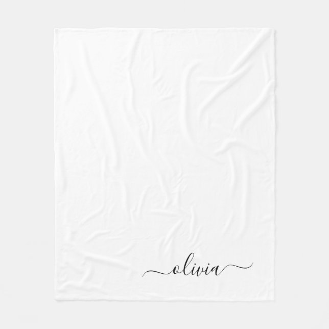 Black White Girly Script Monogram Name Modern Fleece Blanket (Front)