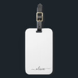 Black White Girly Script Monogram Name Modern Luggage Tag<br><div class="desc">Silver and White Monogram Add Your Own Name Script Signature Pillow. The luggage bag tag makes the perfect sweet 16 birthday,  wedding,  bridal shower,  baby shower or bachelorette party gift for someone who loves a chic elegant and modern style.</div>