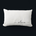Black White Girly Script Monogram Name Modern Lumbar Pillow<br><div class="desc">White and Black Monogram Add Your Own Name Lumbar Pillow. This makes the perfect sweet 16 birthday,  wedding,  bridal shower,  anniversary,  baby shower or bachelorette party gift for someone that loves glam luxury and chic styles.</div>