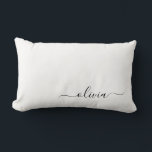 Black White Girly Script Monogram Name Modern Lumbar Pillow<br><div class="desc">White and Black Monogram Add Your Own Name Lumbar Pillow. This makes the perfect sweet 16 birthday,  wedding,  bridal shower,  anniversary,  baby shower or bachelorette party gift for someone that loves glam luxury and chic styles.</div>