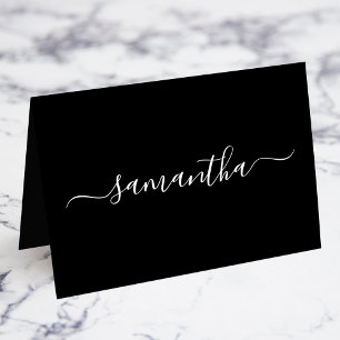 Black White Girly Signature Individual Place Cards