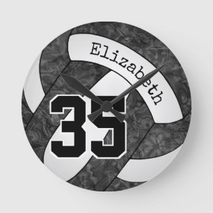 black white girly volleyball room custom round clock