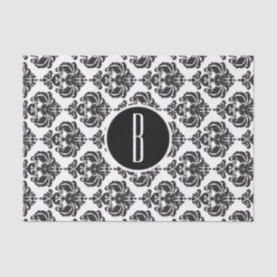 Black White Glam Damask Monogram Letter Initial Tissue Paper