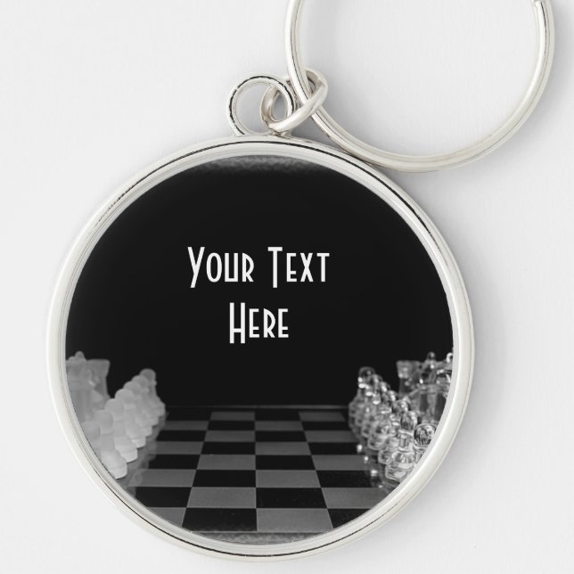 Black & White Glass Chess Board Game Keychain (Front)