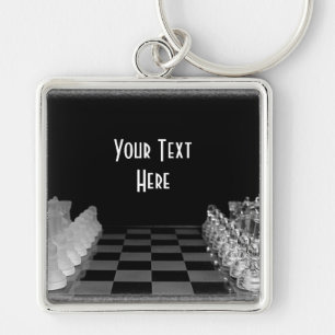 Black & White Glass Chess Board Game Keychain