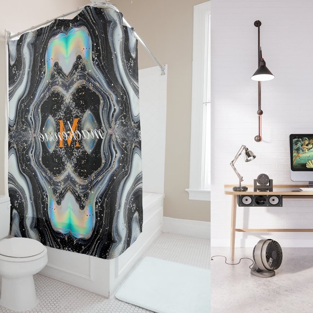 Black White Glitter Alcohol Ink Backdrop Monogram  (Creator Uploaded)