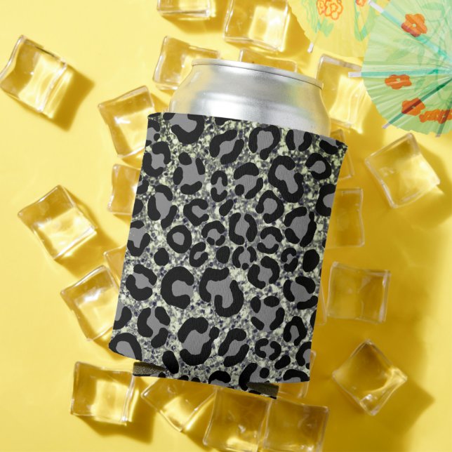 Black White Glitter Leopard Pattern Modern Cheetah Can Cooler (In Situ Summer)