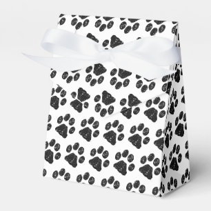 Black White Glitter Paw Print Favor Box