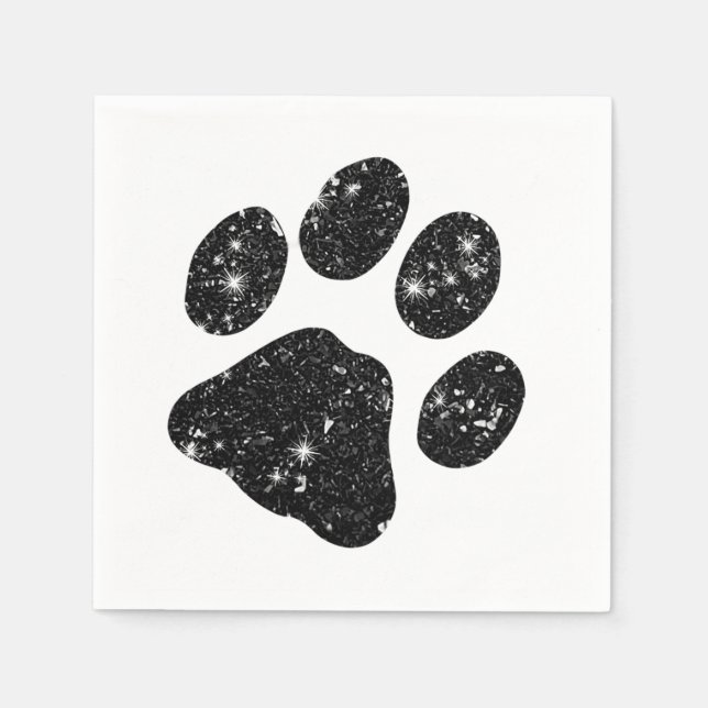 Black White Glitter Paw Print Napkin (Front)