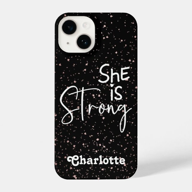 Black white glitter She is Strong Christian quote iPhone Case (Back)