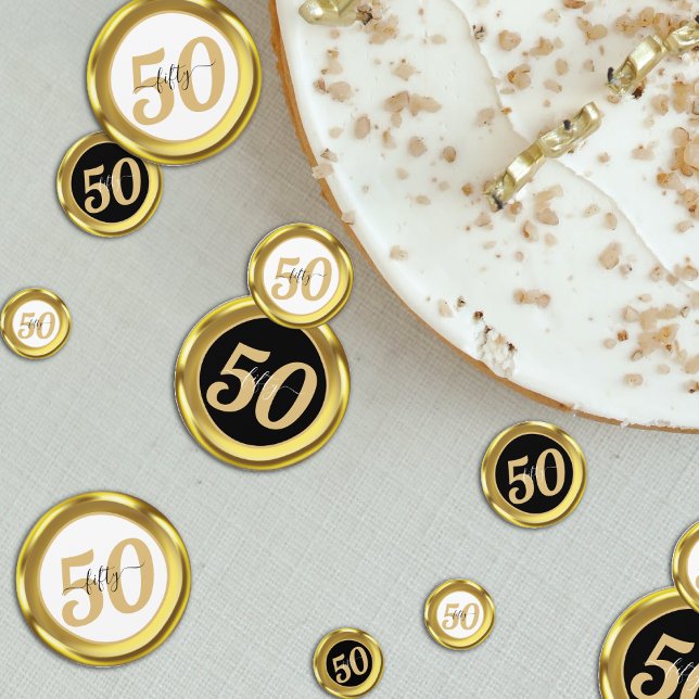 Black & White Gold 50 Fifty Years 50th Birthday Confetti (Black & White Gold 50 Fifty Years 50th Birthday Confetti)