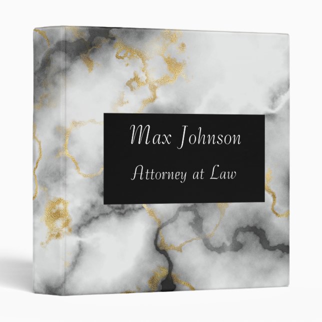 Black White Gold and Gray Marble Pattern Binder (Front/Spine)