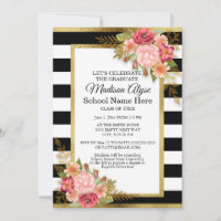 Black White Gold and Pink Floral Graduation Party