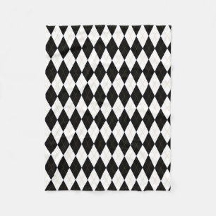 Black   White   Gold Argyle Pattern Fleece Blanket