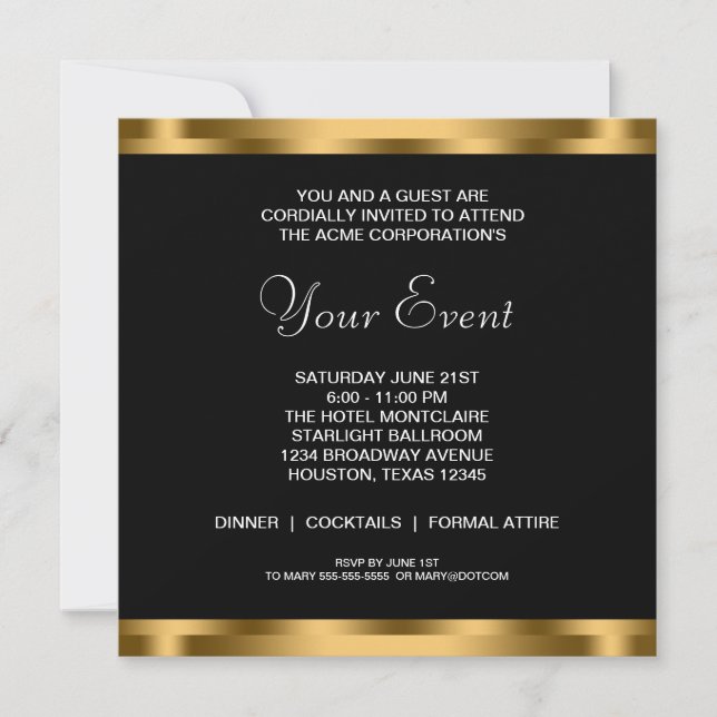 Black White Gold Black Tie Corporate Party Invitation (Front)