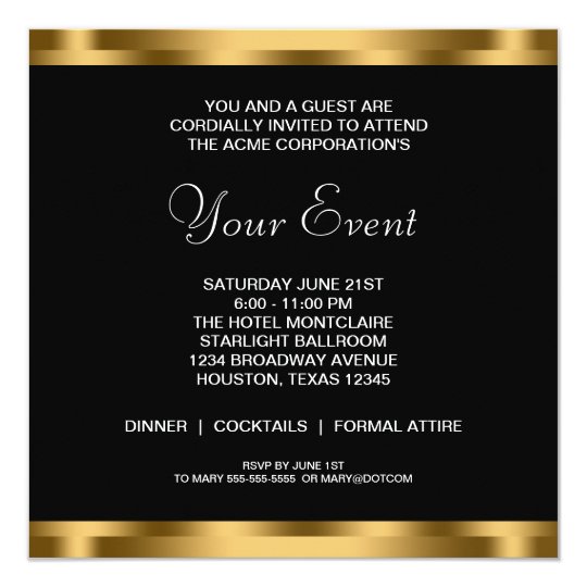 Black White Gold Black Tie Corporate Party Invitation Zazzle Ca
