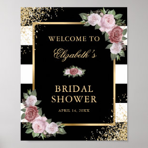 Black White Gold Blush Floral Bridal Shower Sign