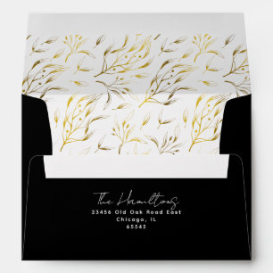 Black & White Gold Botanical   Return Address  Envelope