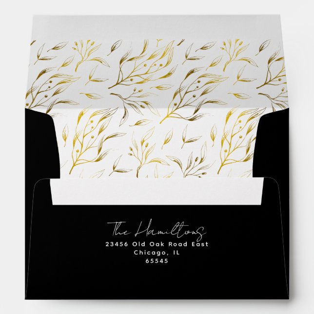 Black & White Gold Botanical | Return Address  Envelope (Back (Bottom))