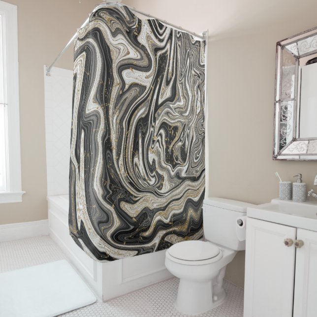 Black White & Gold Chic Swirl Modern Abstract (In Situ)