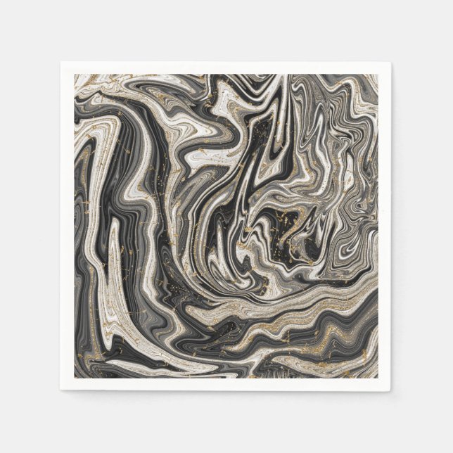 Black White & Gold Chic Swirl Modern Wedding Napkin (Front)