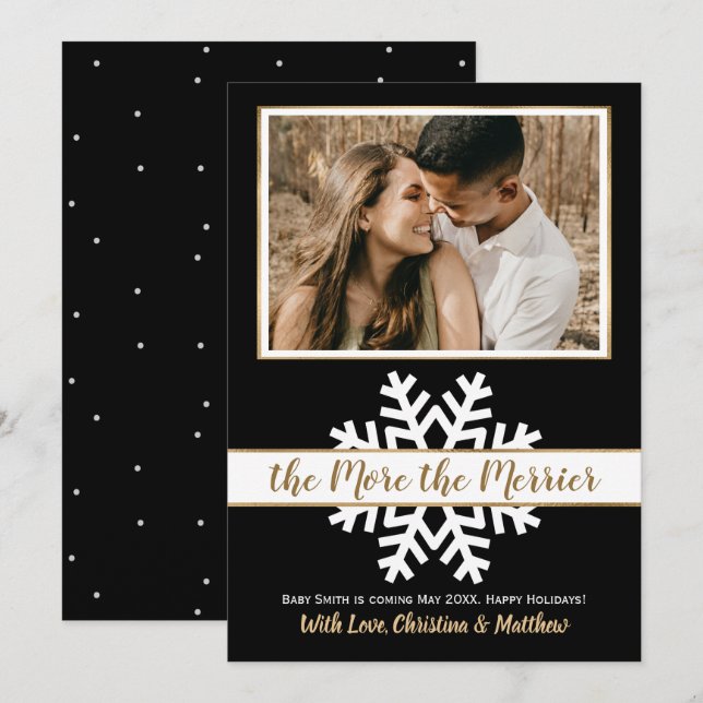 Black White Gold Christmas Pregnancy Announcement (Front/Back)