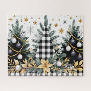 Black/White/Gold Christmas Trees Jigsaw Puzzle