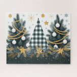 Black/White/Gold Christmas Trees Jigsaw Puzzle<br><div class="desc">Black/White/Gold Christmas Trees
Holiday Fun
Art/illustration
colorful
customizable</div>