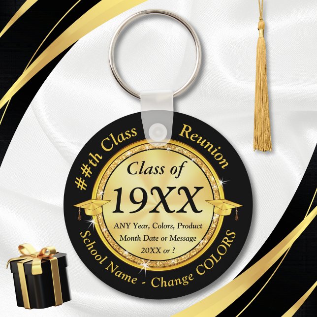 Black, White, Gold, Class Reunion Souvenir Ideas,  Keychain (Class Reunion Souvenir Ideas. Personalized Class Reunion Gifts. Class of 1975. 40 year class reunion)