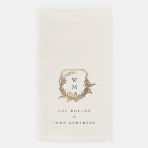 black white gold classic monogram motif crest napkin
