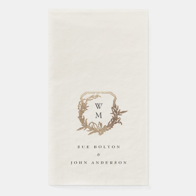 black white gold classic monogram motif crest napkin (Front)