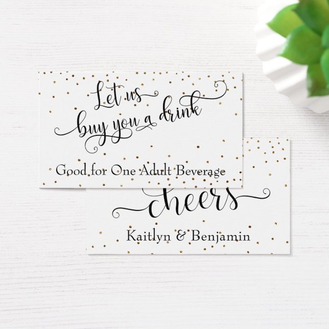Black White Gold Confetti Typography Drink Tickets (Desk)