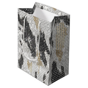 Black White Gold Cow Animal Print Sparkle Birthday Medium Gift Bag
